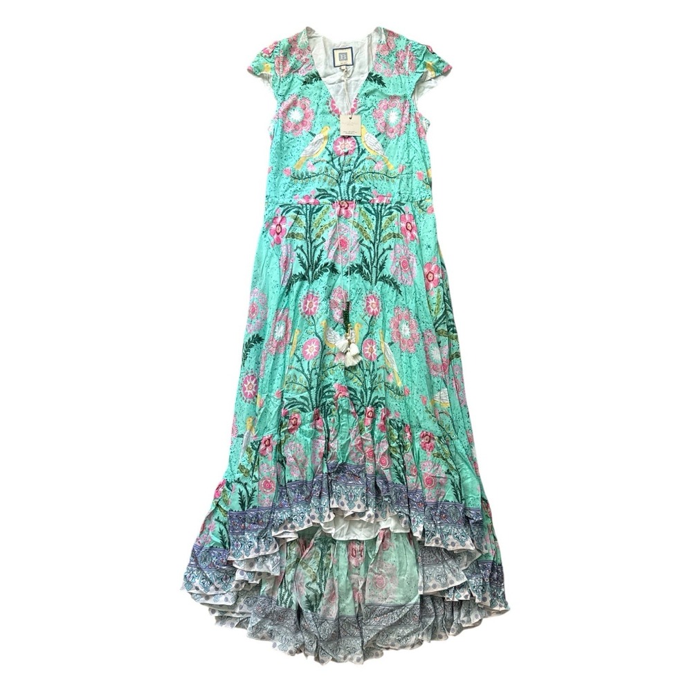 Bell By Alicia Bell NWT Midi Dress Size Medium Multicolor Floral Bird Tassels